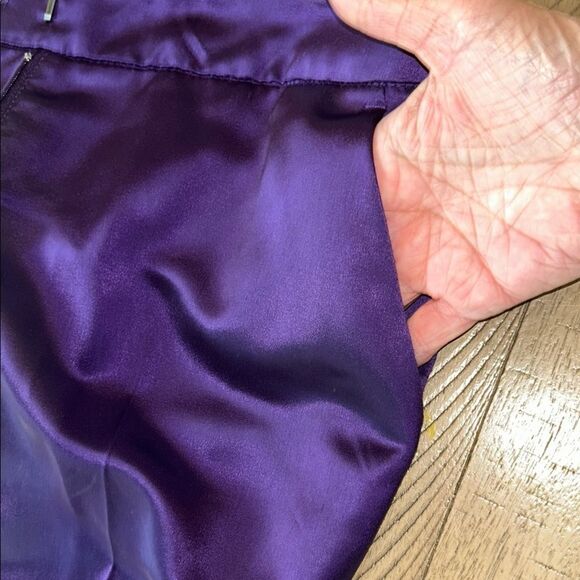 Jason Wu Polished Purple Satin Pants with Chic Split Wide Leg hem. - Picture 5 of 17